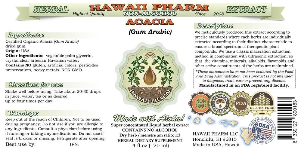 Hawaii Pharm Organic Acacia Gum Arabic Glycerite Herbal dietary product 2 Fl Oz Glass