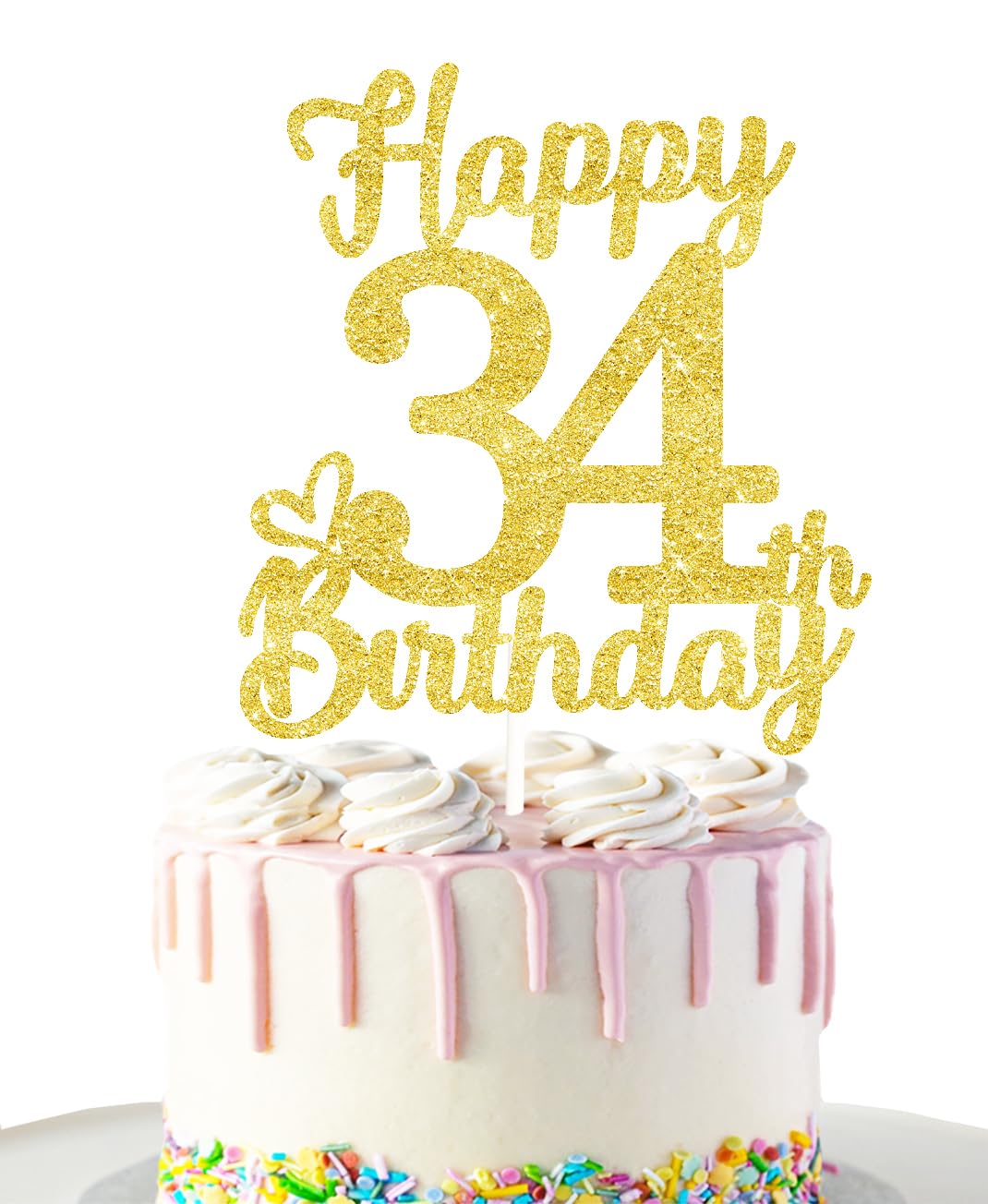 34 Birthday Cake Toppers-Gold Glitter, 34Th Cake Topper For Men,34 Cake Topper For Women, 34Th Birthday Decorations,34Th Birthda
