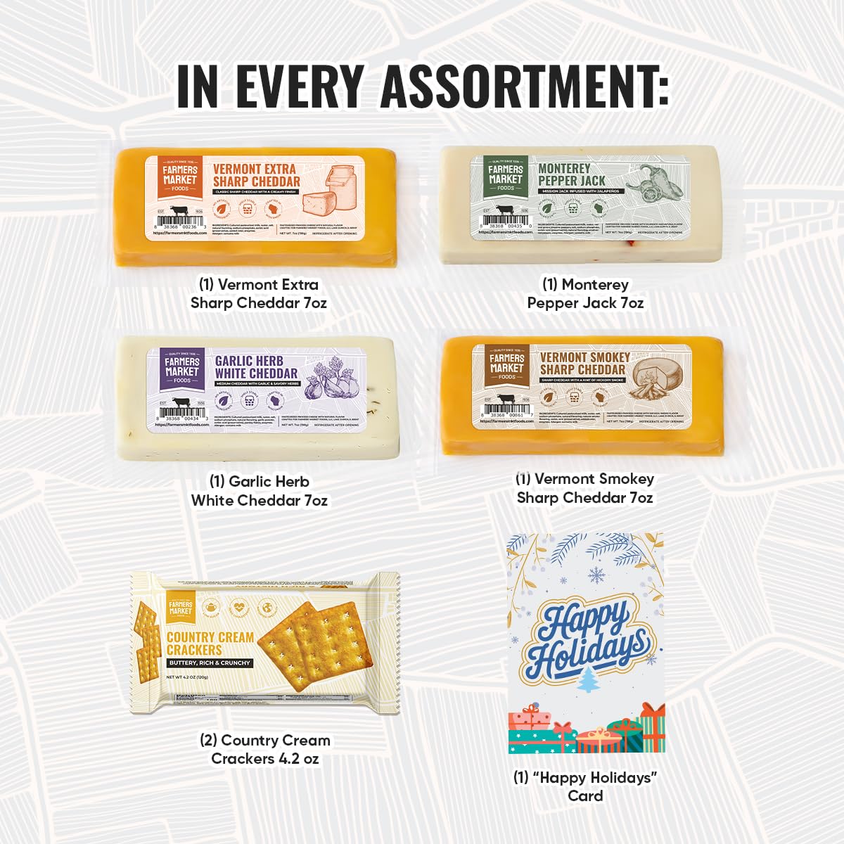 Farmers Market Gift Basket, Gluten Free, Keto, Paleo, Low Sodium, Zero Sugar, Wisconsin Cheese Gift Sets, Classic Cheese Assortment