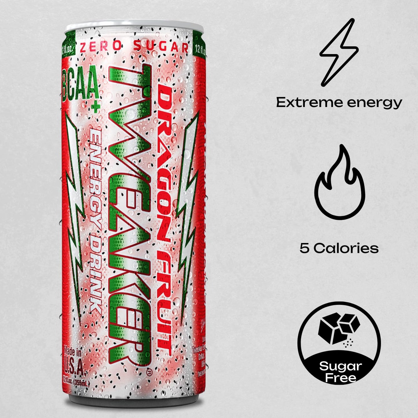 Tweaker Energy Drink Pre Workout - Sugar Free, Low Calorie, 110 mg Caffeine, 12 oz (Pack of 12) - Dragon Fruit Flavor