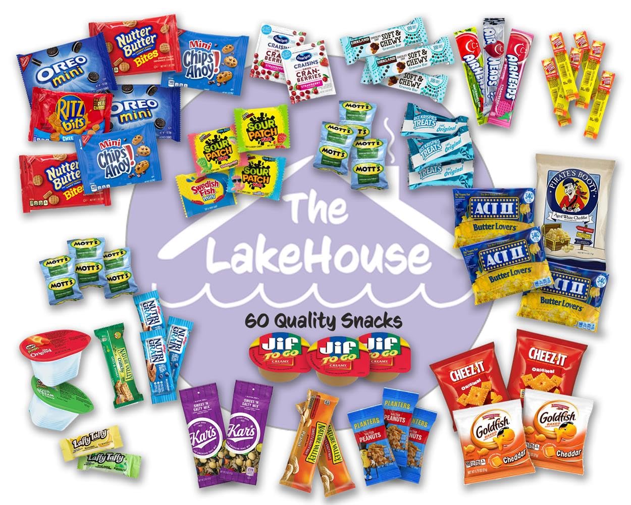 The LakeHouse Snacks Variety Pack - 60 Count Sweet & Salty Treats for Adults, Kids, Students - Perfect Camp Care Package & Office Snack