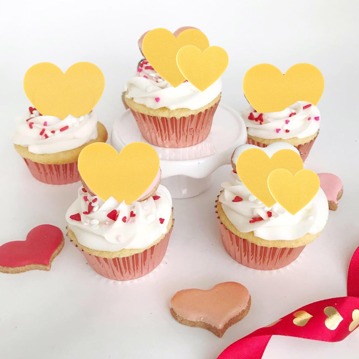 60 Pcs Edible Heart Cupcake Toppers Wafer Paper Sweet Love Heart Cake Decorations Edible Wedding Engagement Cupcake Picks For Va
