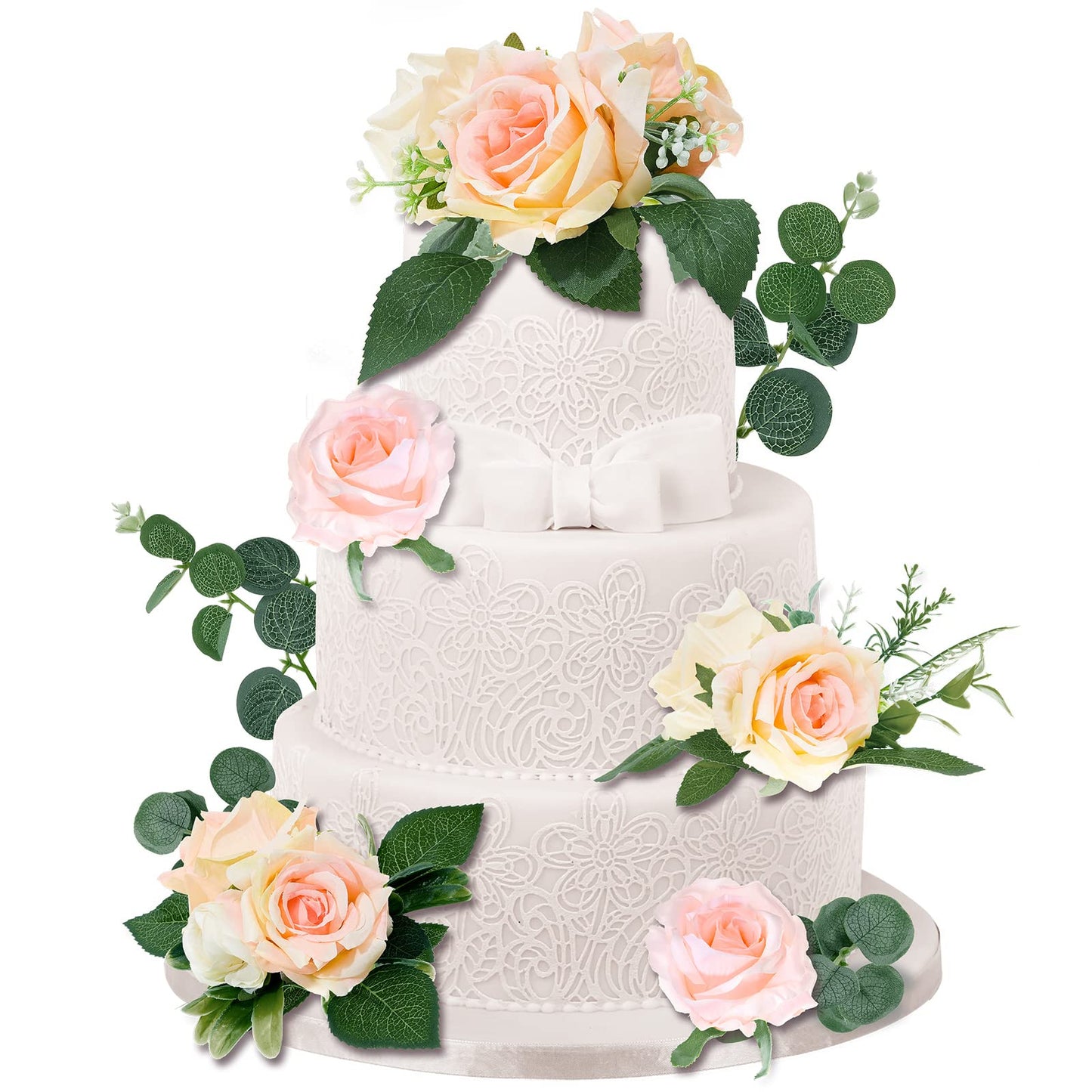 Taiyin Flower Cake Topper Set, 9 Pcs Boho Decorations, Eucalyptus Floral Decor for Wedding, Birthday, Anniversary, Light Pink
