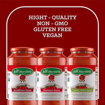 La San Marzano Pasta Sauce Variety Pack, Tomato Basil, Arrabiata, Marinara, 24 oz each, All Natural, Vegan, Gluten Free, 3 Pack
