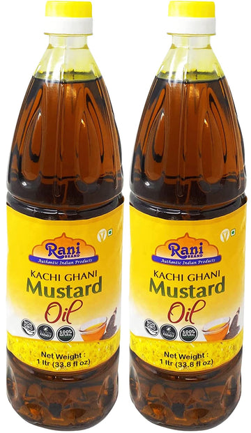 Rani Mustard Oil (Kachi Ghani) 33.8 Ounce (1 Liter) Pack of 2, NON-GMO | Gluten Free | Vegan | 100% Natural | Kosher
