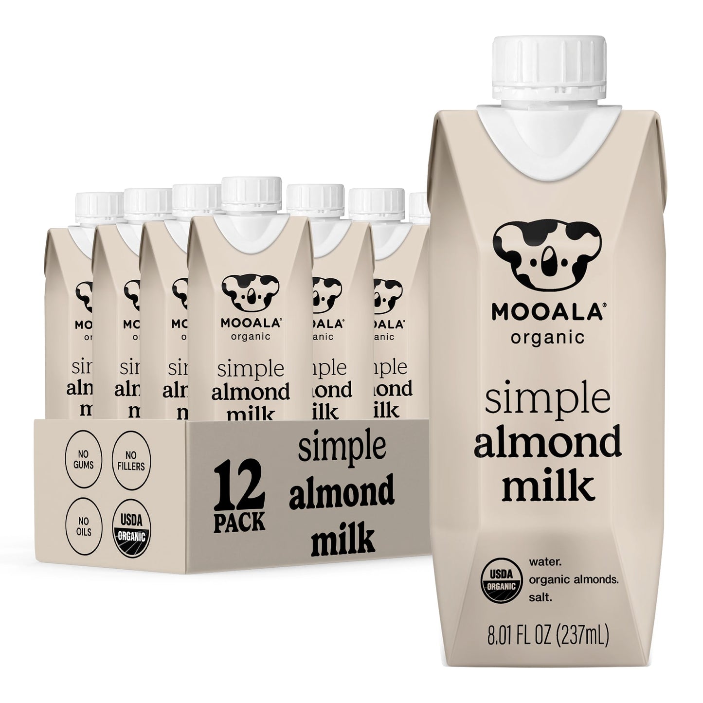 Mooala Organic Simple Almondmilk - -Shelf Stable Single Serve Cartons  3 Ingredients  No Gums  No Oil  No Fillers Unsweetened  Dairy Free Milk  On The Go 12 Pack
