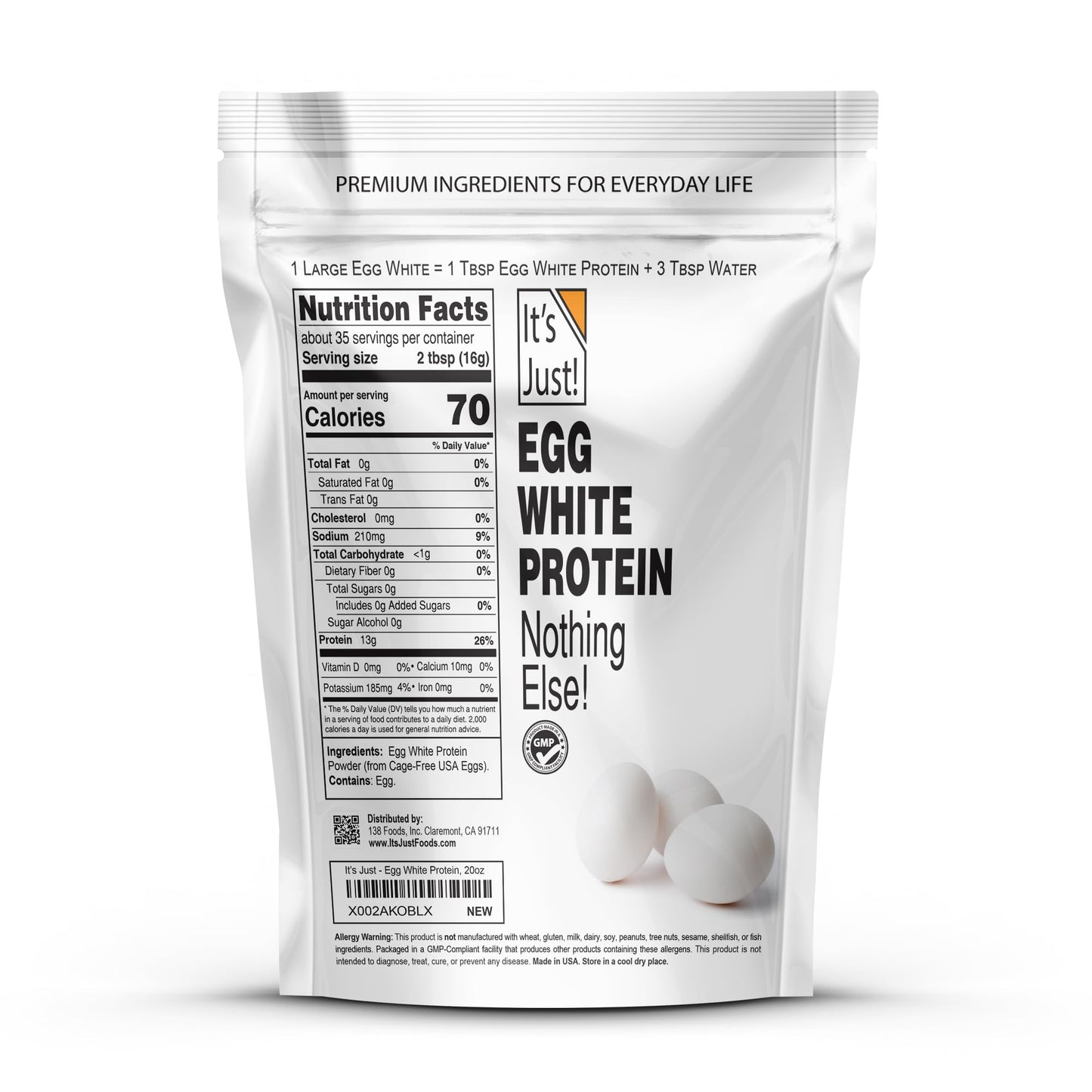 It s Just! - Egg White Protein Powder  Dried Egg Whites Protein  Meringue Ingredient  Non-GMO  USA Farms (Unflavored  20oz)