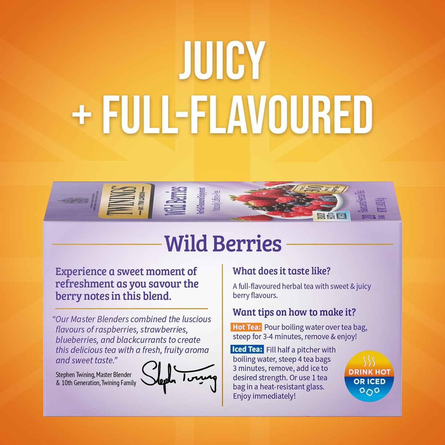 Twinings Wild Berries Herbal Tea Bags, Caffeine-Free, 20 Count (Pack of 6), Enjoy Hot or Iced, Model 539947-08464