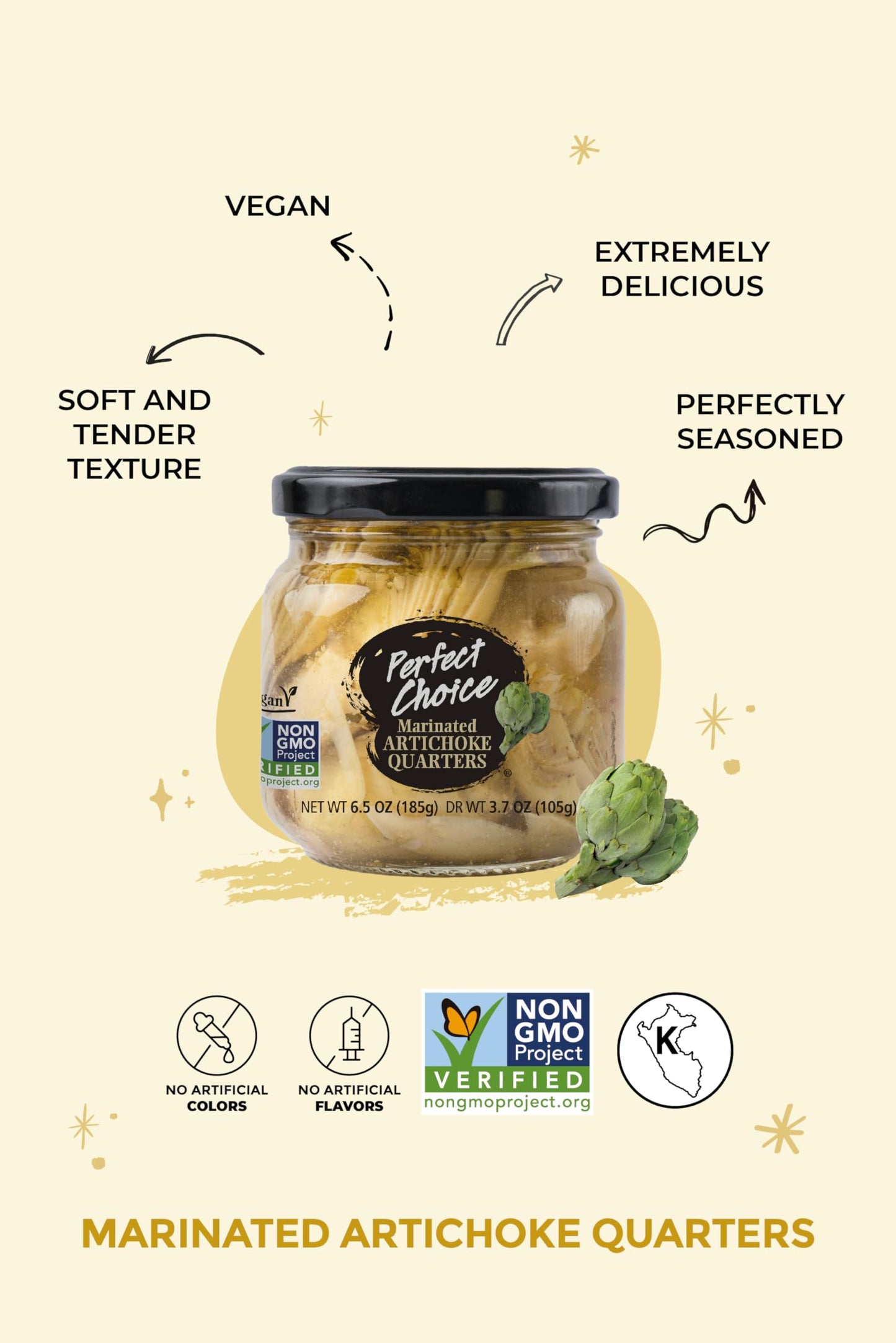 Perfect Choice Artichoke Quarters - Marinated for Salads & Pizzas - 6.5 oz (Pack of 3)