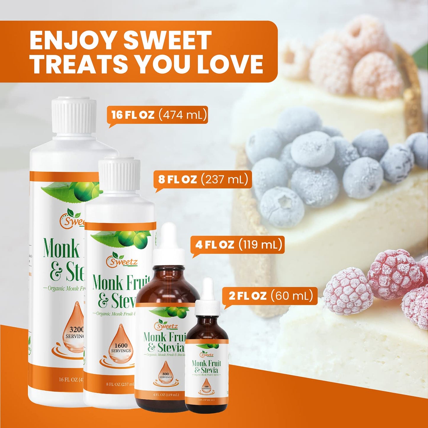 G-Sweetz Monk Fruit & Stevia Liquid Sweetener Drops - Natural Sweeteners & Sugar Alternatives - Delicious Blend With No Bitter A