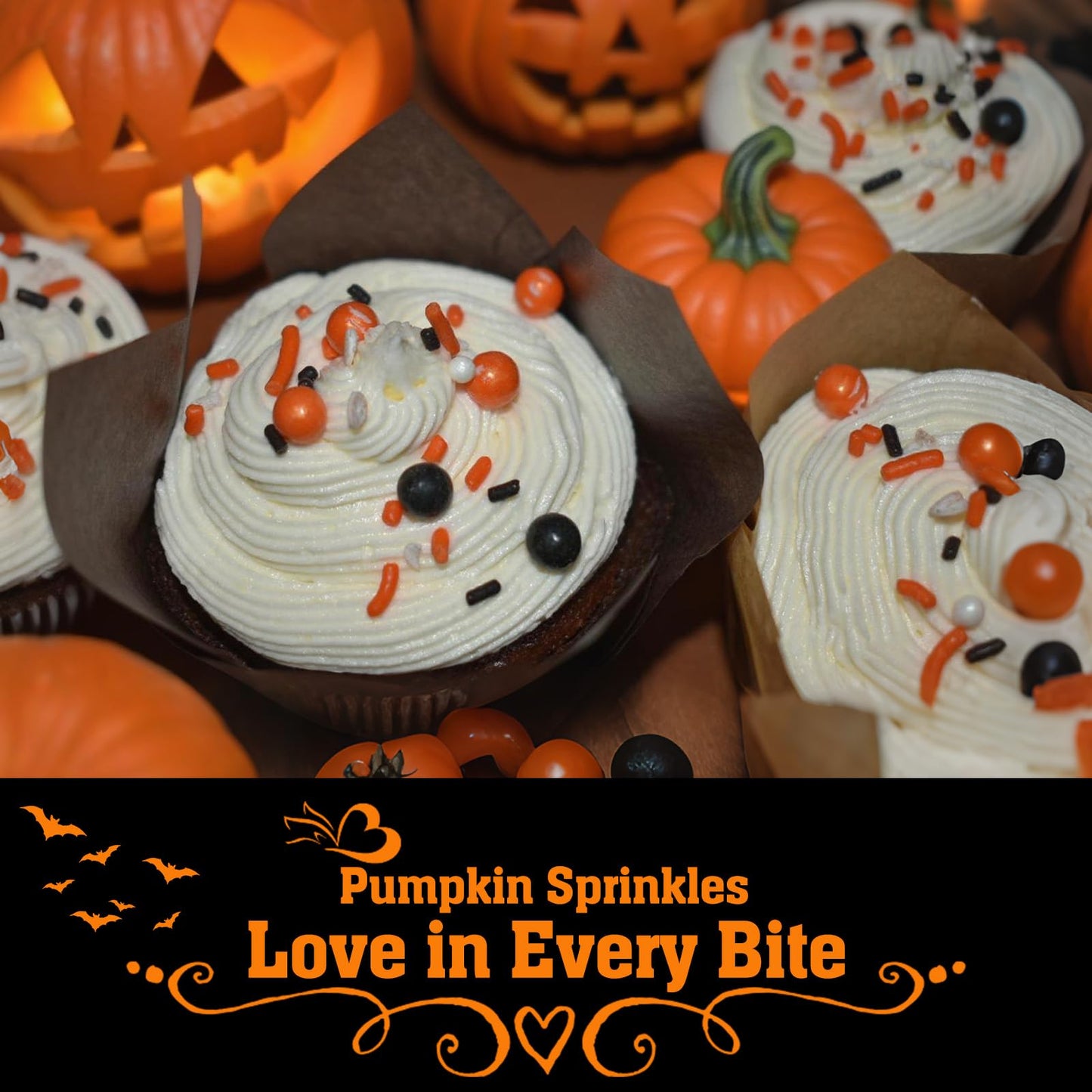 Twisweet Halloween Sprinkles, Pumpkin Sprinkles for Cake Decorating, Edible Candy Ghost Bat Sugar Sprinkle Mix, Black and Orange