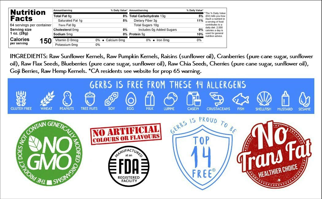 GERBS Superfood Snack Mix | Top 14 Food Allergy Free | 4 LBS | Bulk Bag