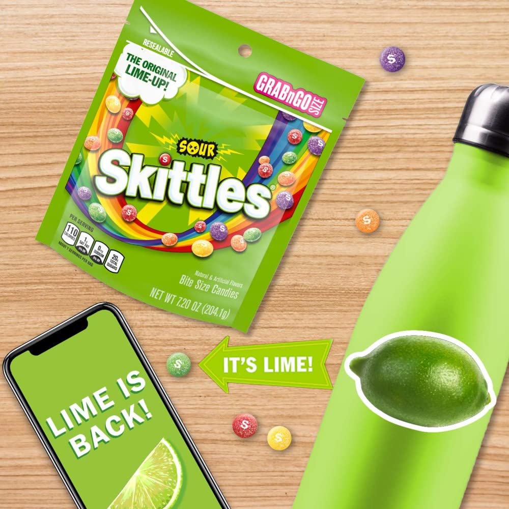 Skittles Sours Chewy Candy Bulk, 9 Oz Resealable Bags, 8 Count Bags, Bulk Box