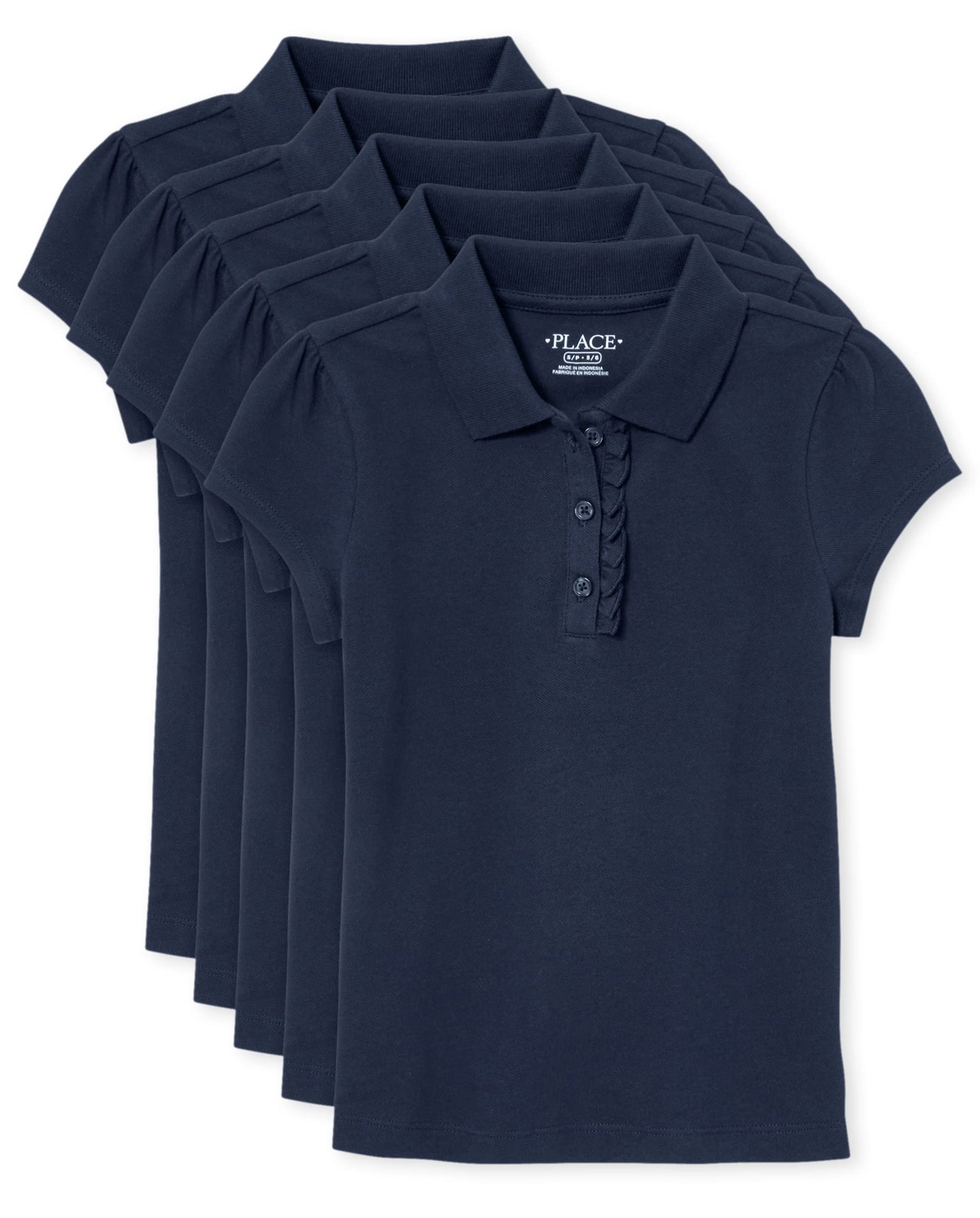 The Childrens Place Girls Short Sleeve Ruffle Pique Polo,Tidal 5 Pack,Xs (4)
