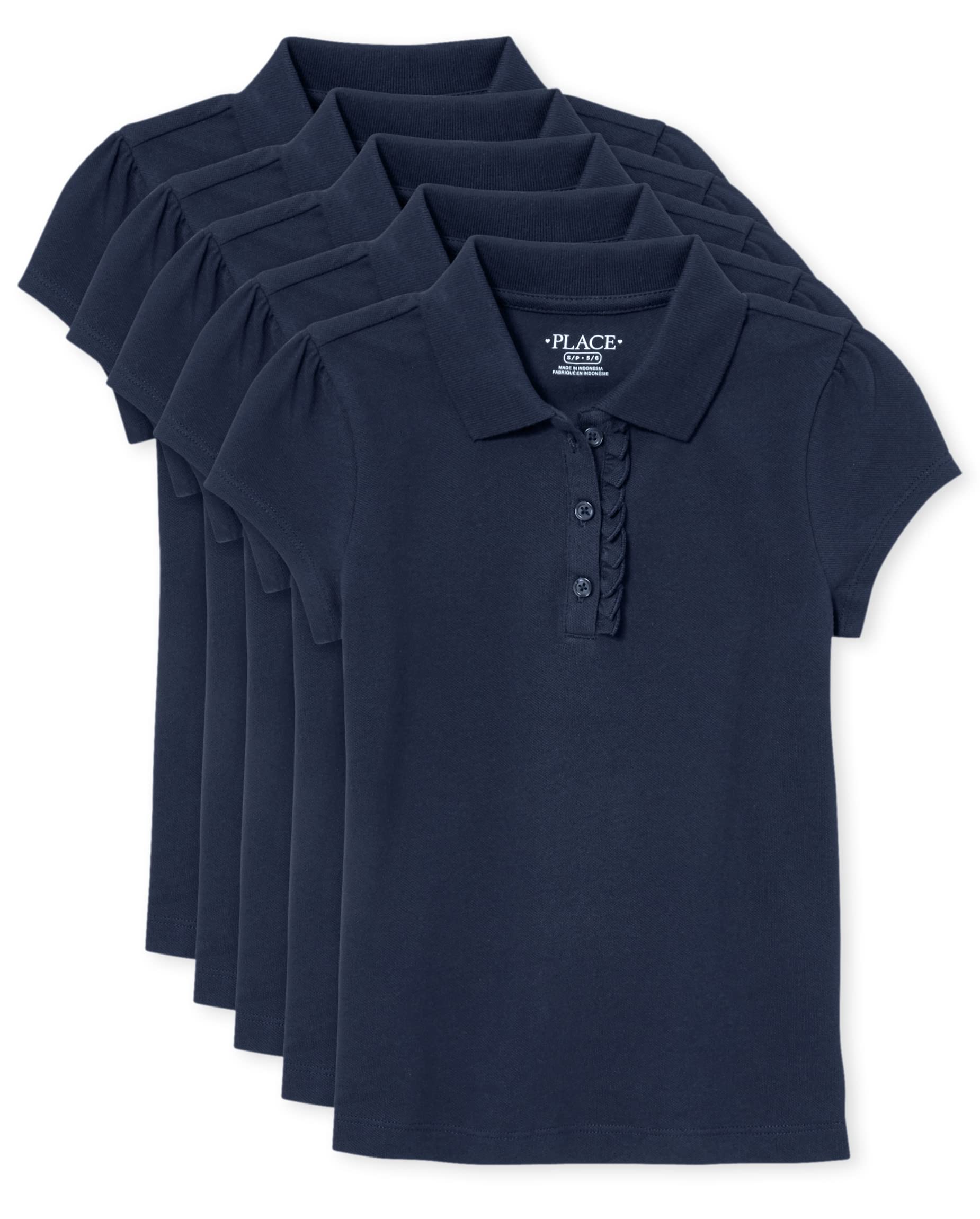The Childrens Place Girls Short Sleeve Ruffle Pique Polo,Tidal 5 Pack,Xs (4)