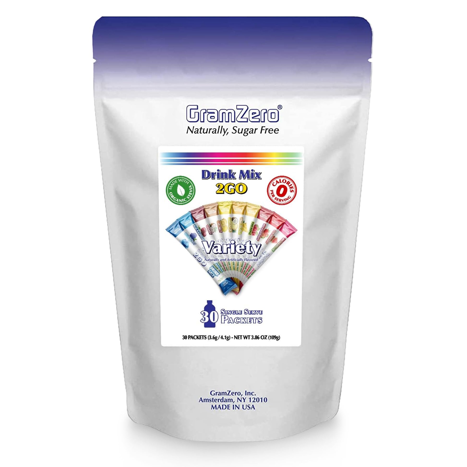GramZero 2GO Sticks - Variety Pack, Zero Calorie Sugar Free Drink Mix, Stevia Sweetened, Great For Nutrition Club Loaded Tea To 