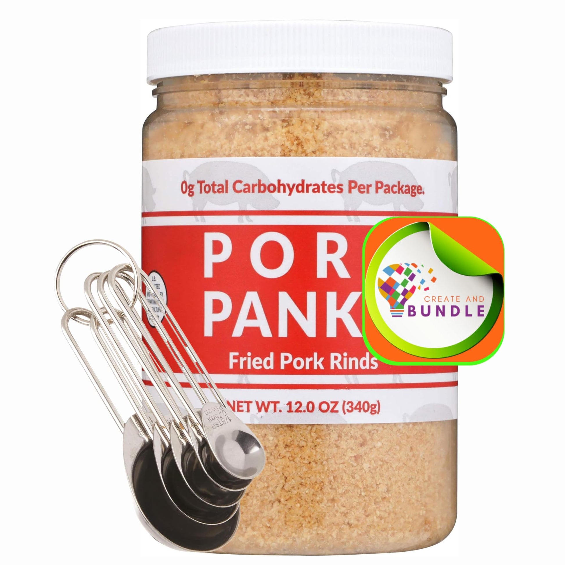 Pork Panko - 0 Carb Pork Rind Bread Crumbs - Keto and Paleo Friendly, Naturally Gluten-Free and Carb-Free (12oz Jar) + Set of 5 