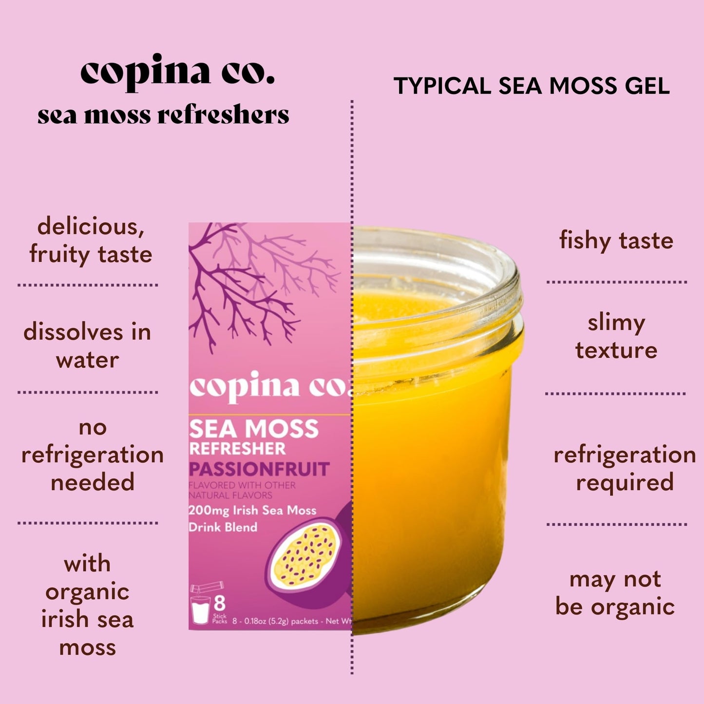 Organic Irish Sea Moss Powder 200mg Packets for Gut Health and Immune Support - Passionfruit Flavored Seamoss Drink with Coconut