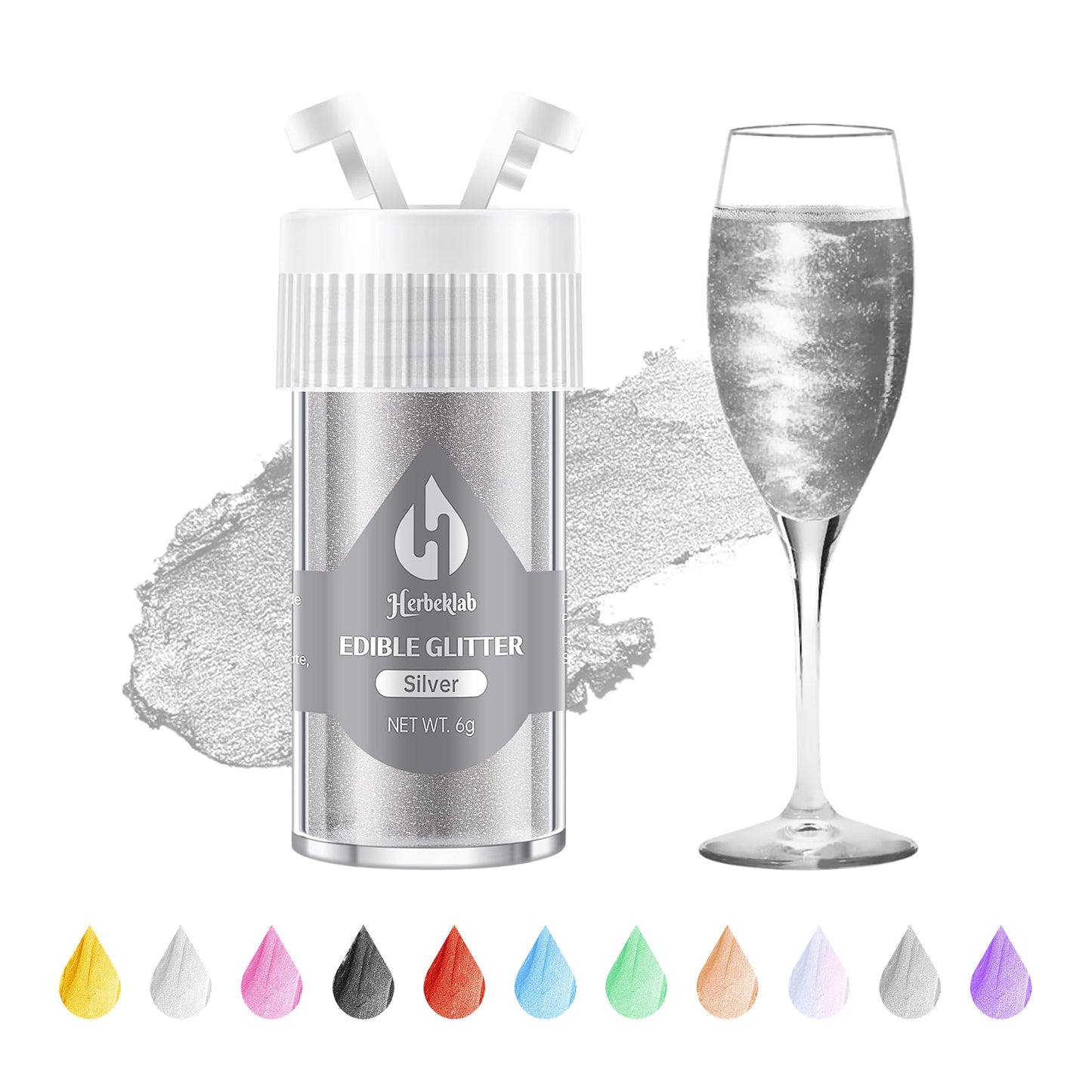 Silver Edible Glitter For Cocktails - 6G Silver Luster Dust Edible Drink Glitter Food Grade Metallic Shimmer Powder Sprinkles Fo