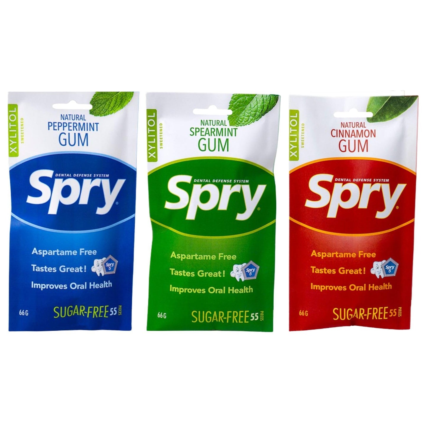 Spry Xylitol Chewing Gum - Aspartame-Free, Sugar-Free, Non-GMO - 55 Count (Pack of 3) - White