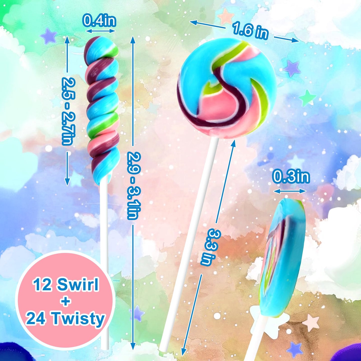Twisty Lollipop,Swirl Lollipop,Rainbow Twist And Swirl Lollipops,Individually Wrapped Bulk,Kid'S Lollipops Candy For Birthday,12