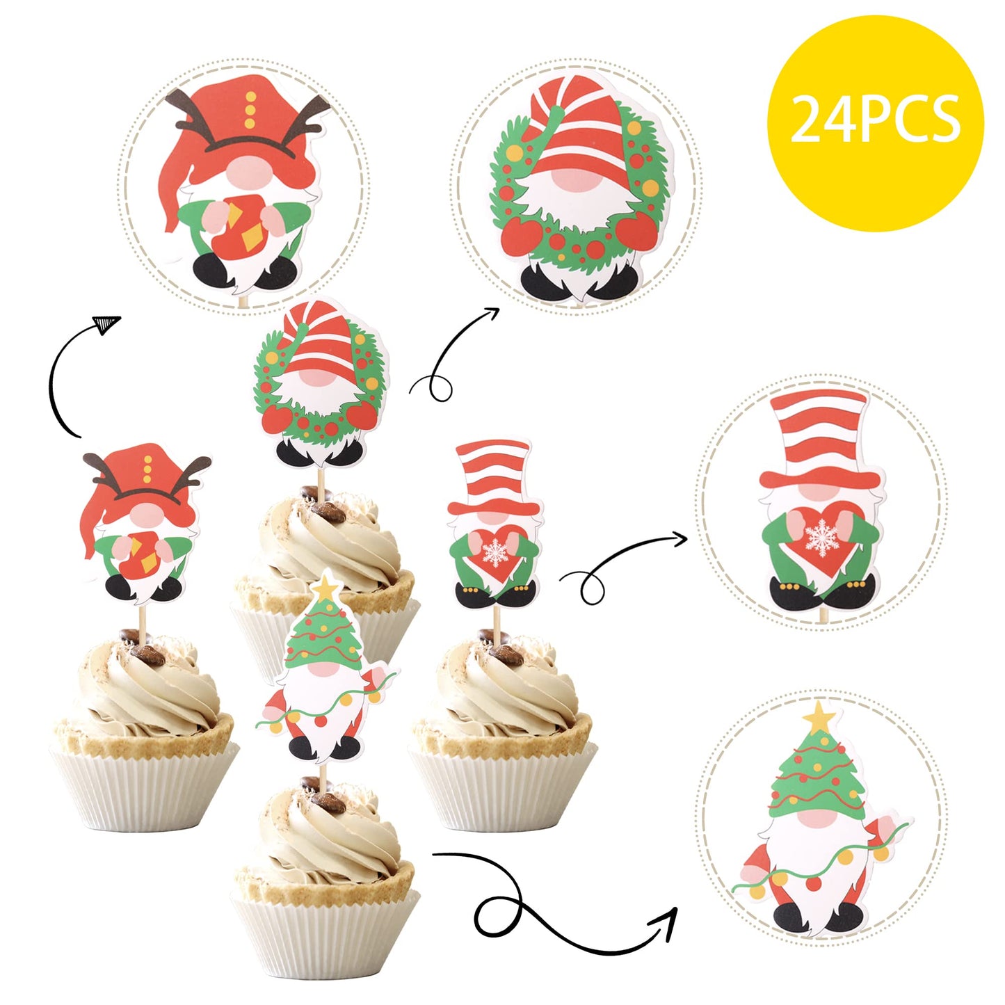 24 Pcs Valentine'S Day Elf Cupcake Toppers Gnomes Elf Sweet Love Valentines Cupcake Toppers Valentine'S Day Theme Baby Shower Ki