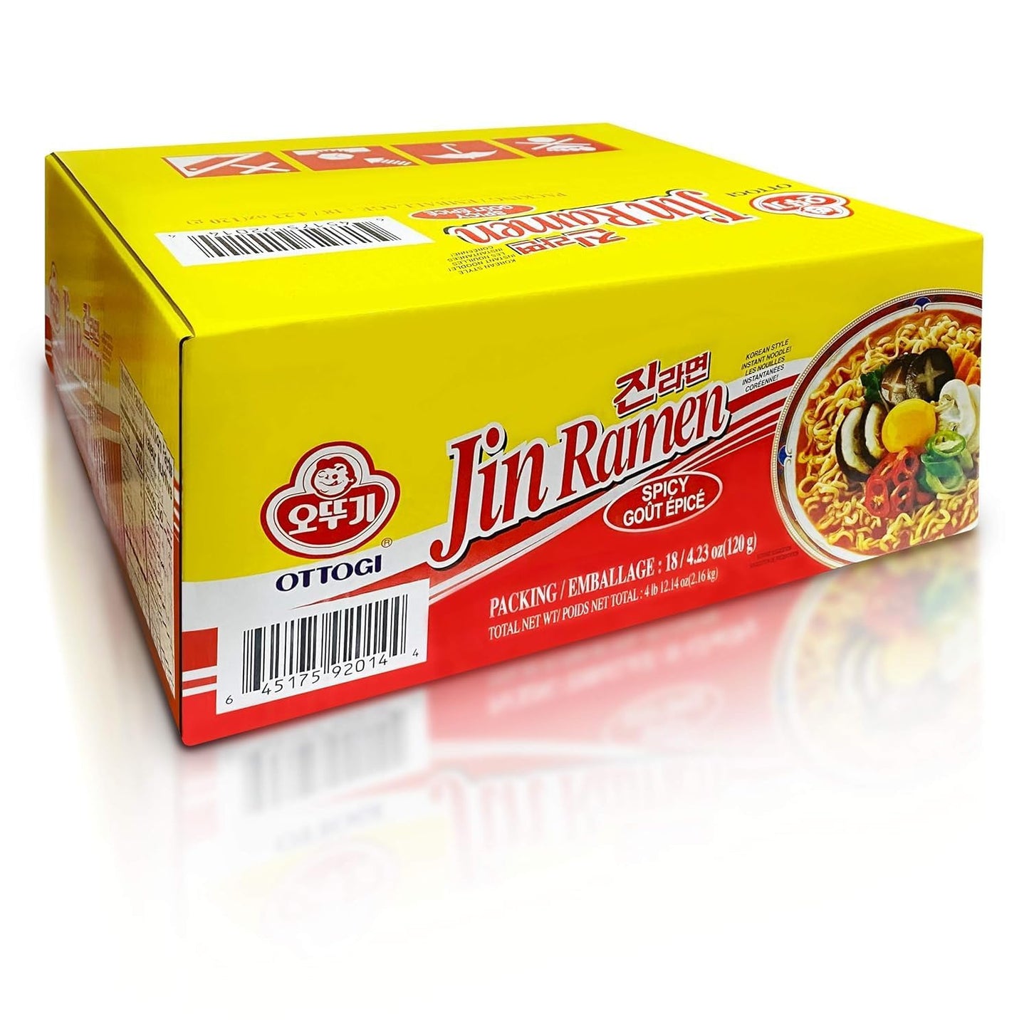 OTTOGI Jin Ramen Spicy Flavor Instant Noodles, 4.23 oz (Pack of 18) - Authentic Korean, Rich Broth, Quick Meal