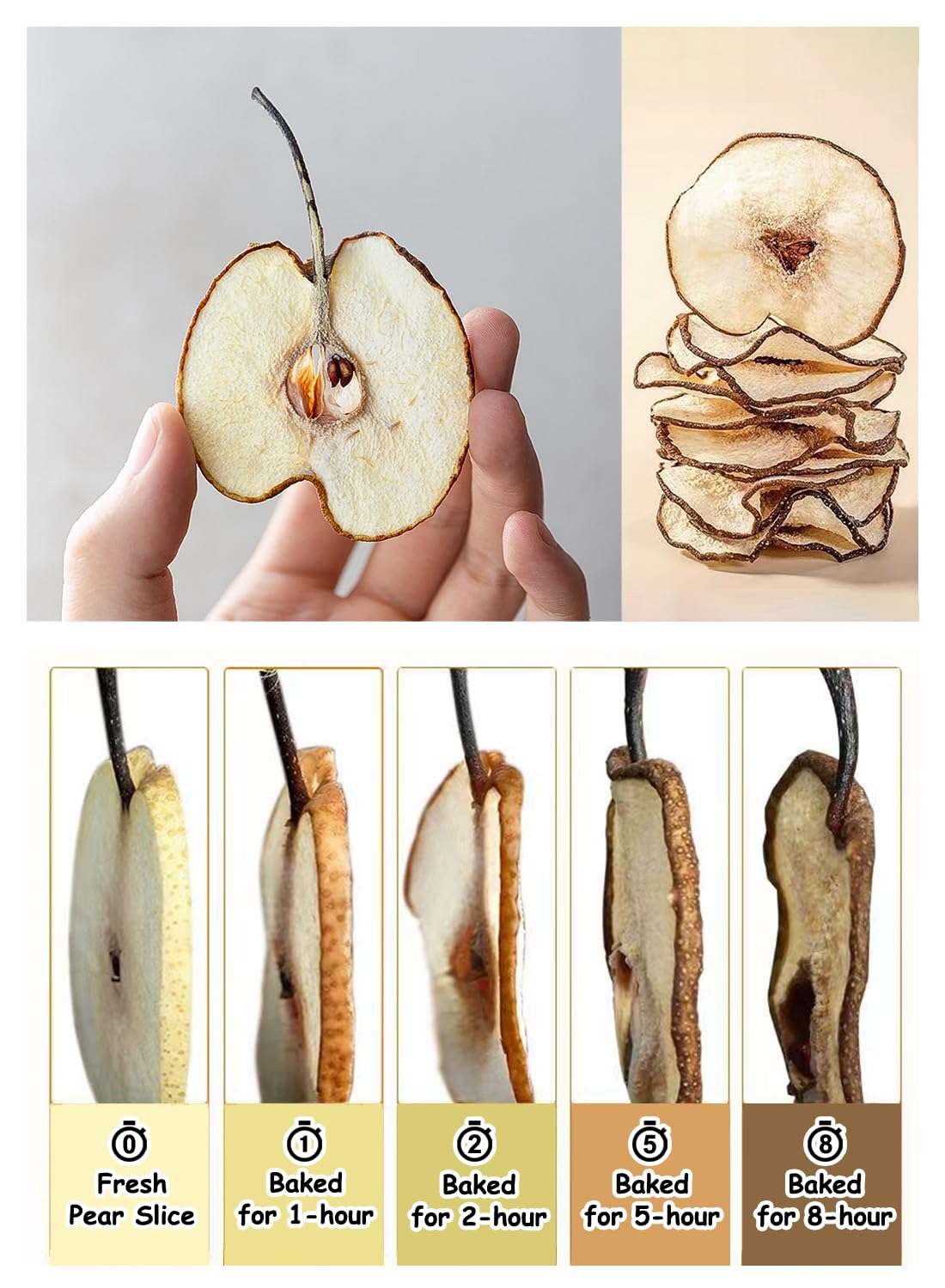 Kachikachi Selected Dried Pear Slices-100G/3.5Oz, Natural Dehydrated Pear Chips | No Sugar Added | Middle Pieces | Not Peeled, Dried Fruit Slices As Snacks, Potpourri/Cocktail/Candle Decor