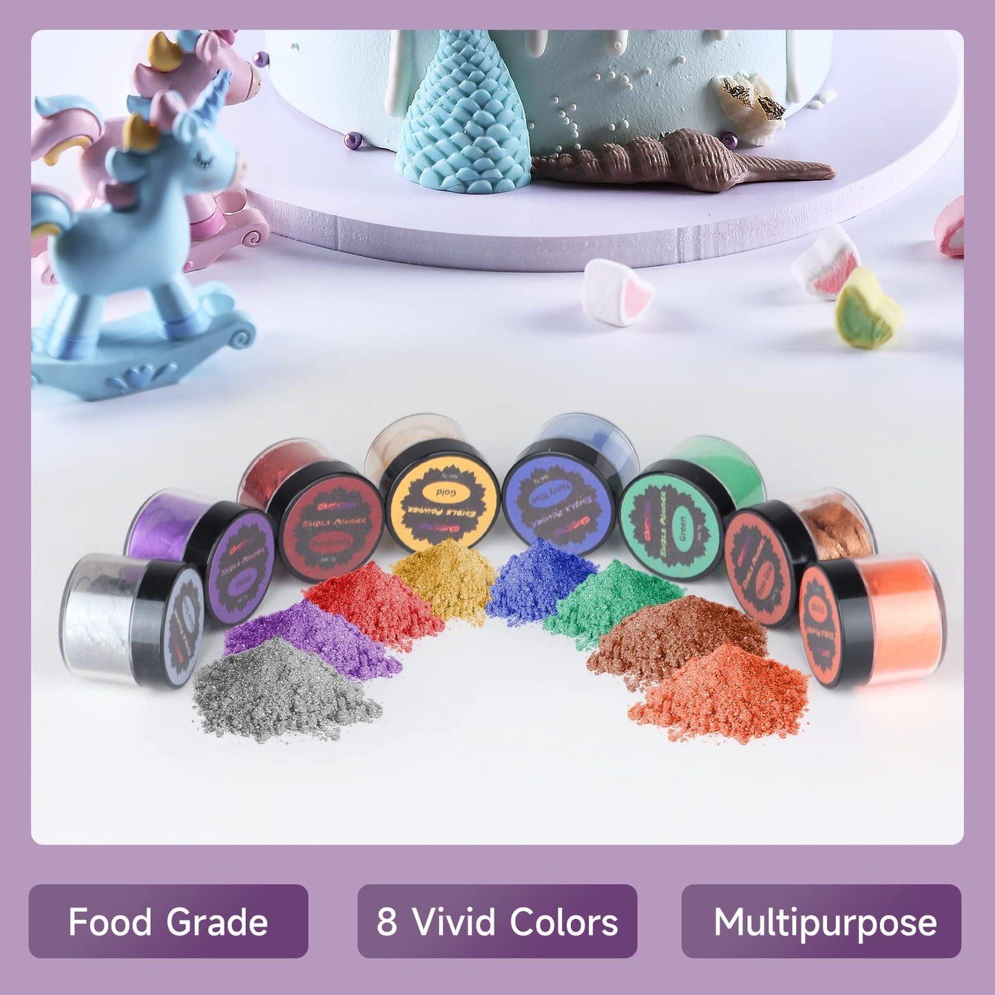Cakestar Edible Glitter, 8 Colors Edible Luster Dust, Edible Glitters For Drinks, Food Shimmer Dust For Cookies, Cake Decorating
