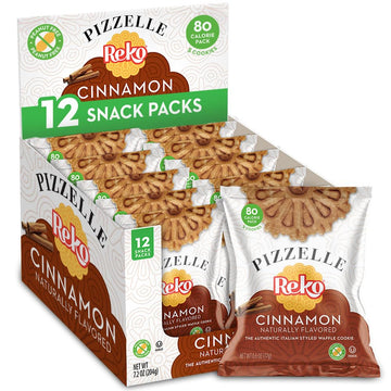 Reko Pizzelle Waffle Cookies, Individually Wrapped Single Serve Snack Packs - Italian Cookies With No Artificial Flavors, Colors Or Preservatives - 5 Cookies Per Pack, Box Of 12 – Cinnamon