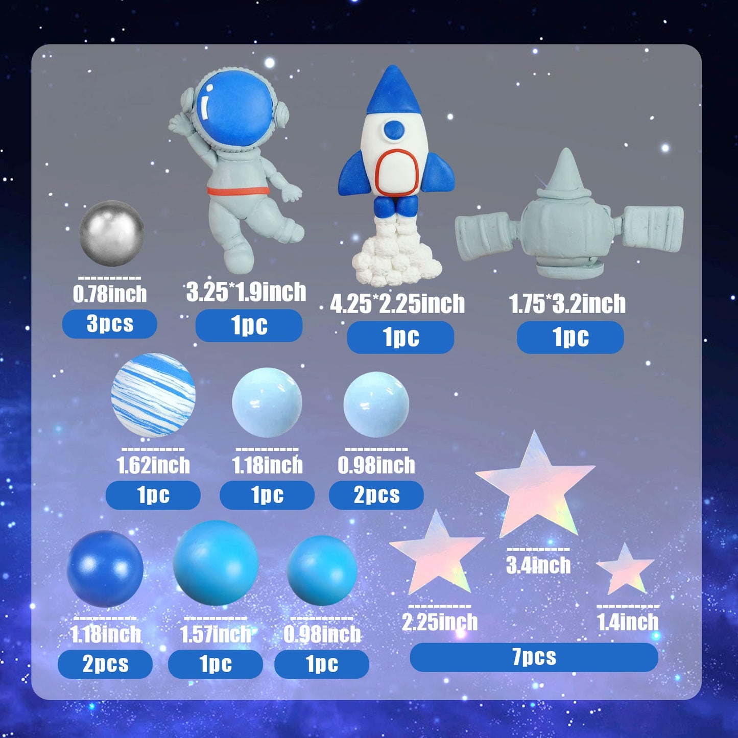 Space Cake Toppers Outer Space Astronaut Figurines Rocket Balls And Stars Kids Space Theme Decorations For Birthday Party Suppli