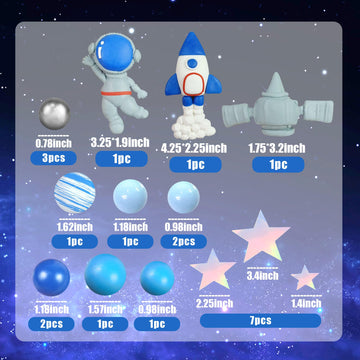 Space Cake Toppers Outer Space Astronaut Figurines Rocket Balls And Stars Kids Space Theme Decorations For Birthday Party Suppli