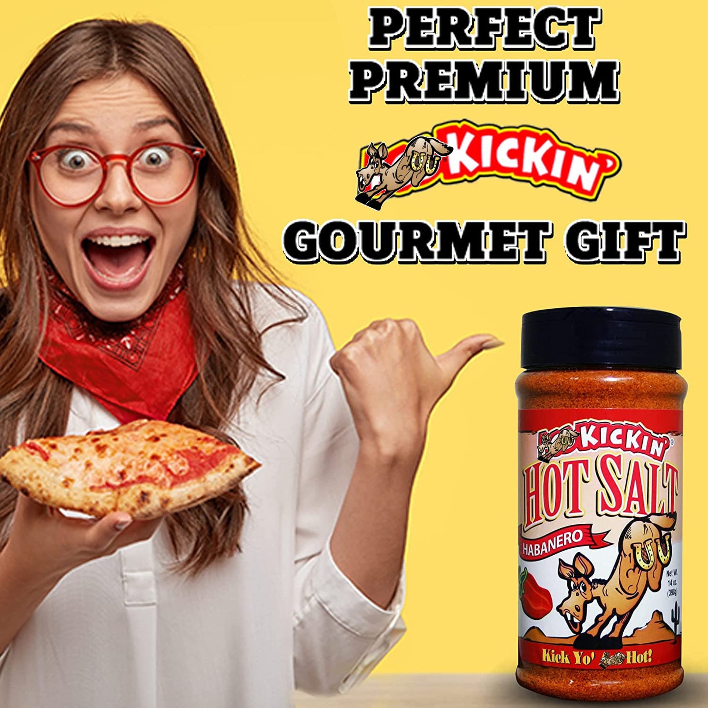 ASS KICKIN Habanero Hot Spicy Salt - 14 oz Shaker Jar - Gourmet Seasoning for Popcorn, French Fries, and More