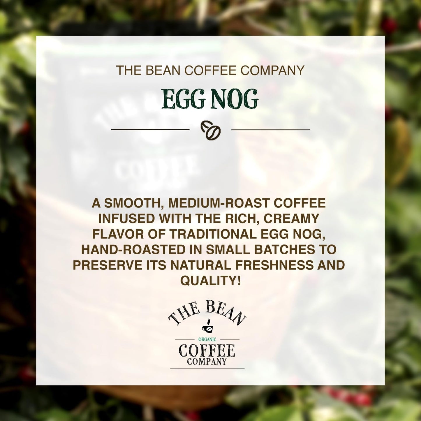The Bean Organic Coffee Company Egg Nog, Medium Roast, Ground Coffee, 16-Ounce Bags (Pack Of 2), Caf   Molido Tostado Org  Nico