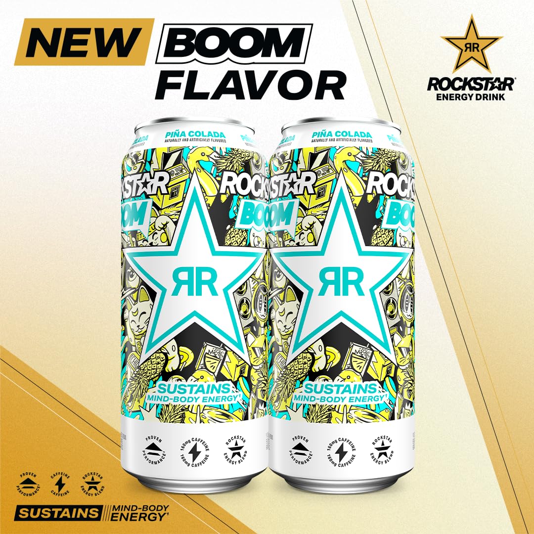 Rockstar Energy Drink, Boom Pina Colada 16 Fl Oz Cans (Pack Of 12)