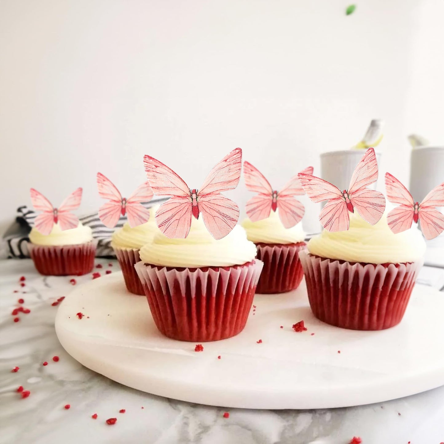 Gyufise 72Pcs Edible Butterfly Cupcake Toppers & Decorations For Butterfly Theme Baby Shower & Kids Birthday Party Cake Supplies