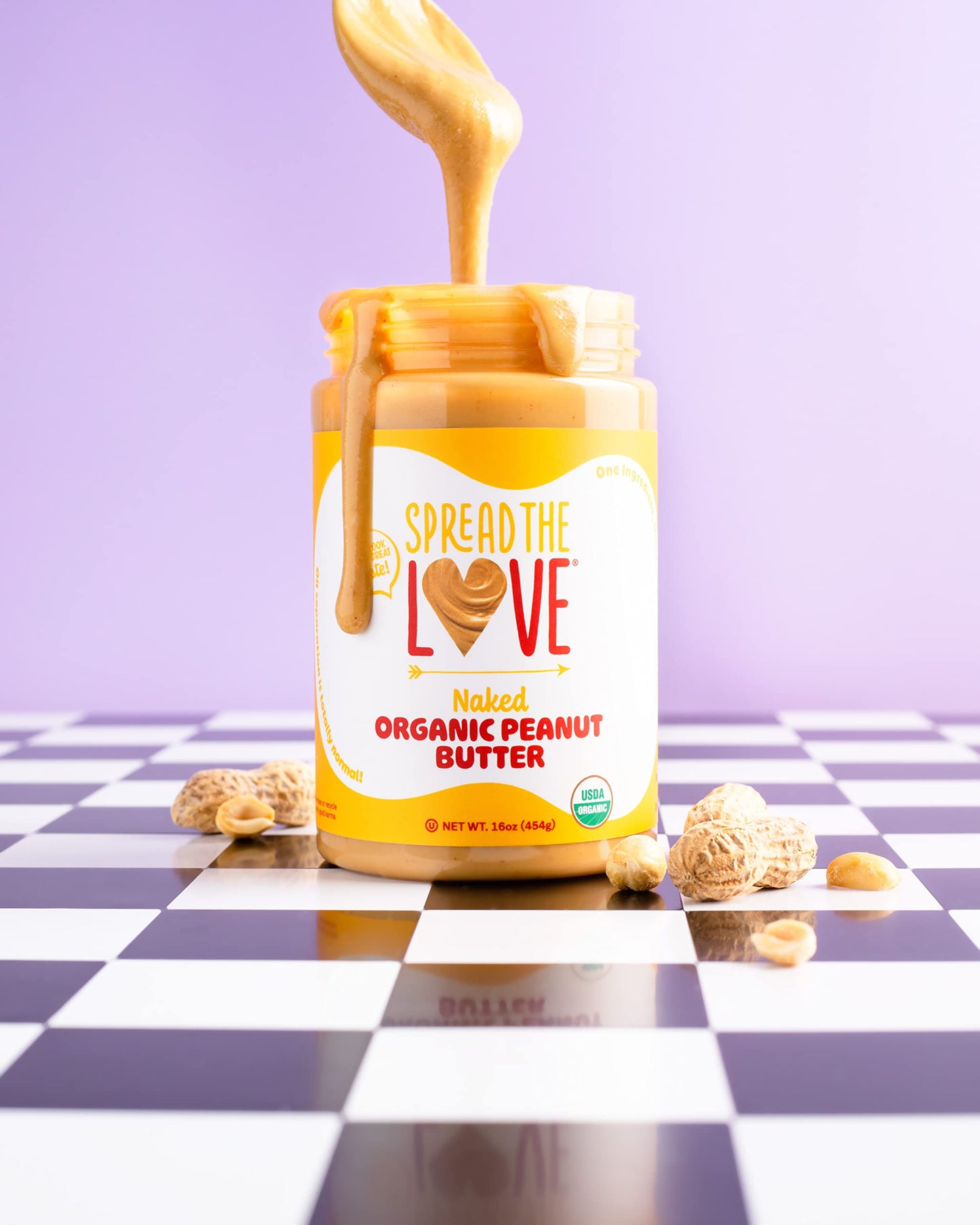 Spread The Love Organic Peanut Butter, Creamy, Vegan, Gluten-Free, 16 Ounce, No Added Salt or Sugar, Dry-Roasted