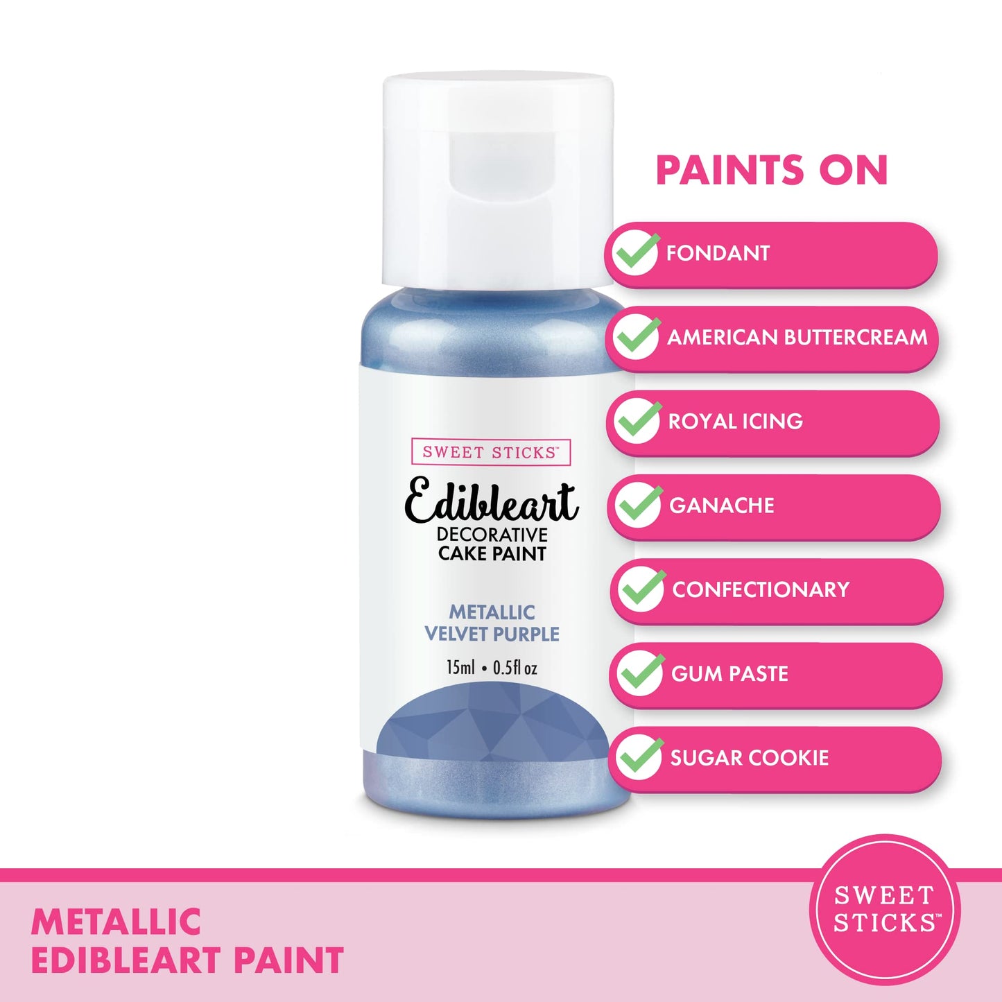SWEET STICKS Edible Art Decorative Cake Paint, Metallic Velvet Purple, 0.5 Fl Oz