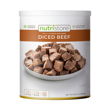 Nutristore Freeze Dried Beef Dices | Pre-Cooked Meat For Backpacking, Camping, Meal Prep | Long Term Survival Emergency Food Sup