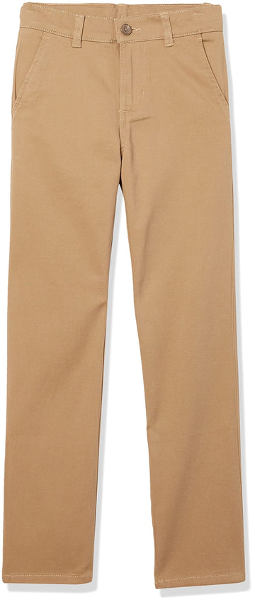 Izod Boys School Uniform Twill Pants, Flat Front  Comfortable Waistband, Burnished Khaki, 4