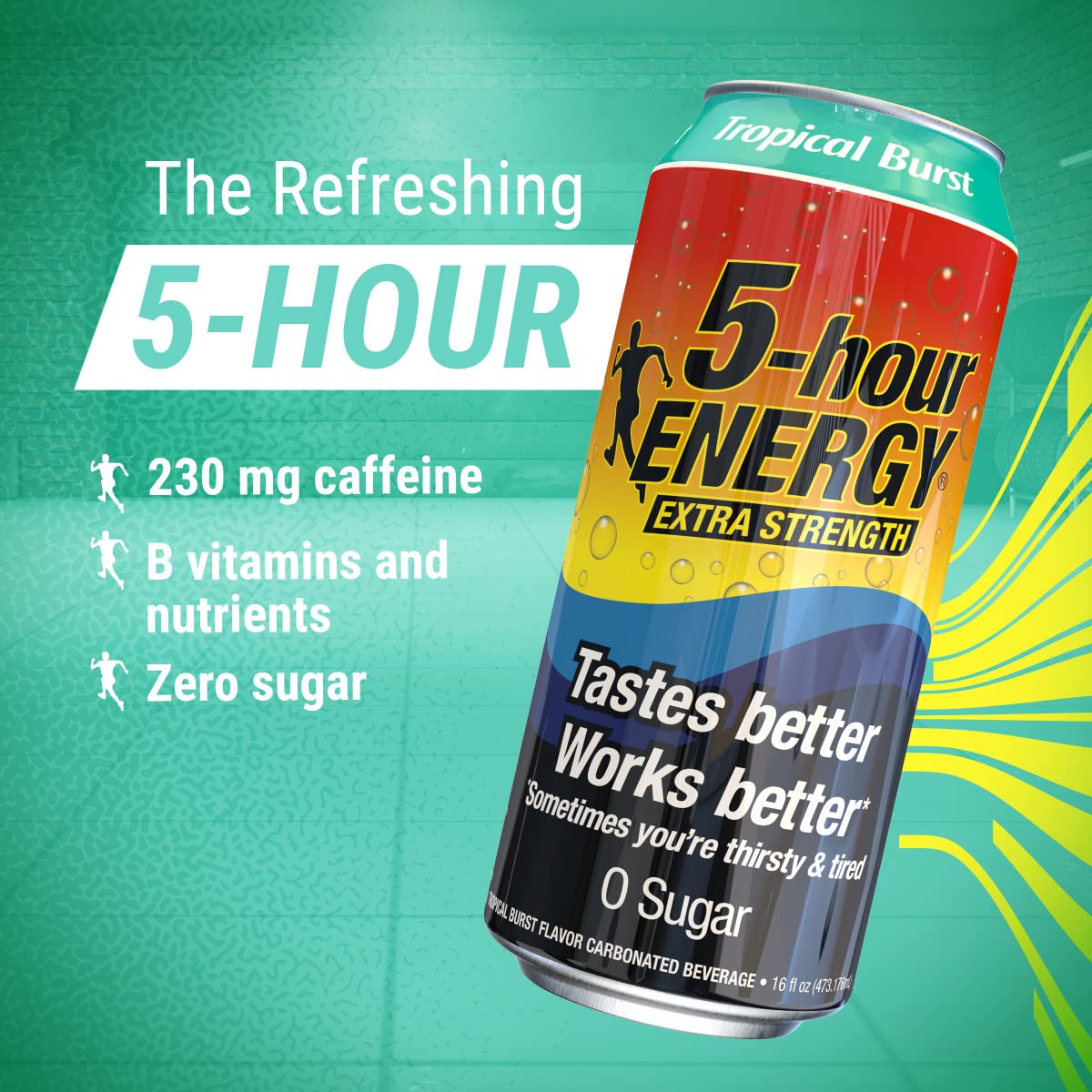 5-hour ENERGY Extra Strength Energy Drink, Tropical Burst, 16 oz Cans, Sugar-Free, Zero Calories, 12 Count, 230mg Caffeine