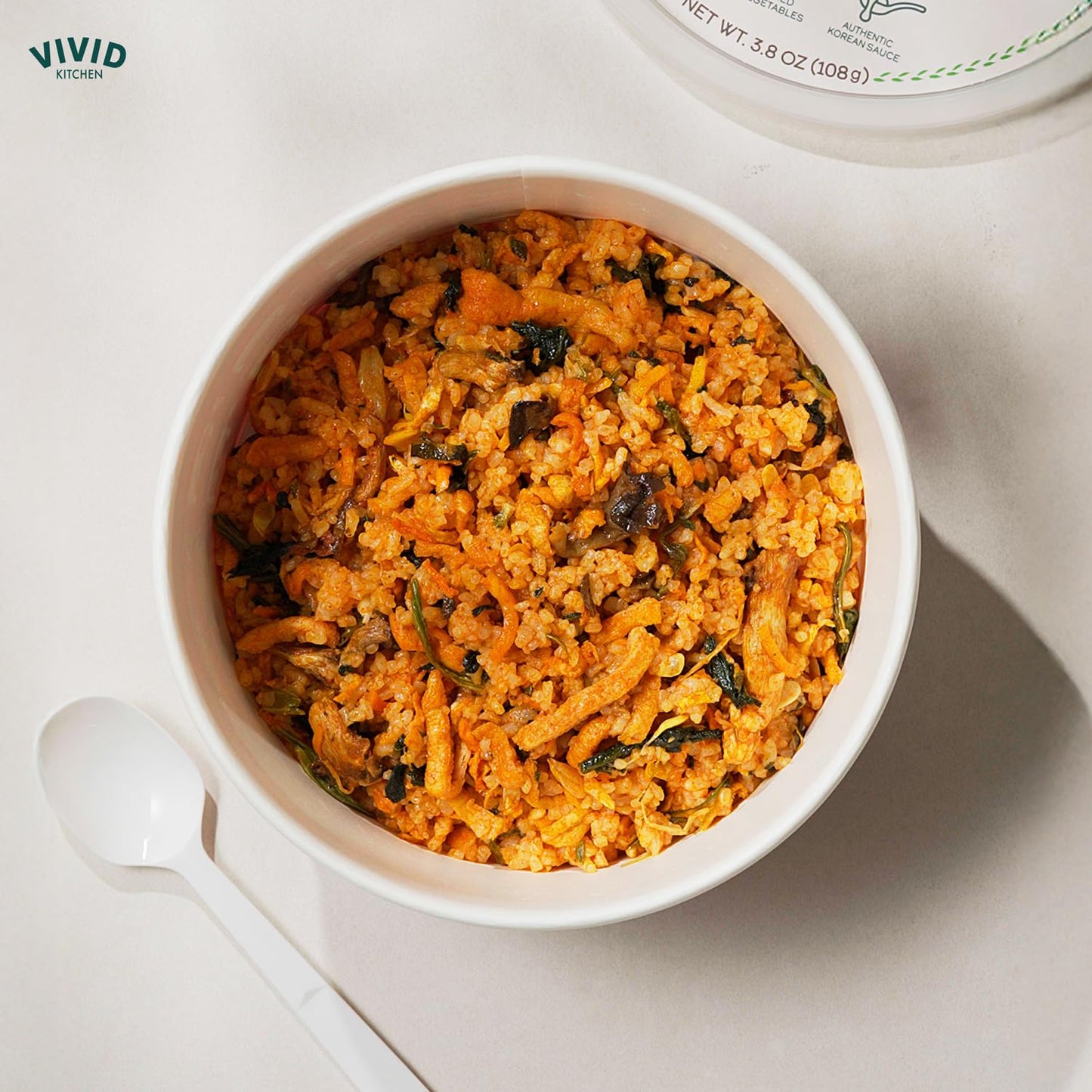 VIVID KITCHEN Freeze-Dried Bibimbap with Zero Sugar Sauce - Plant-Based Korean Meal - 3-Minute Microwave Bibimbap with 8 Vegetab