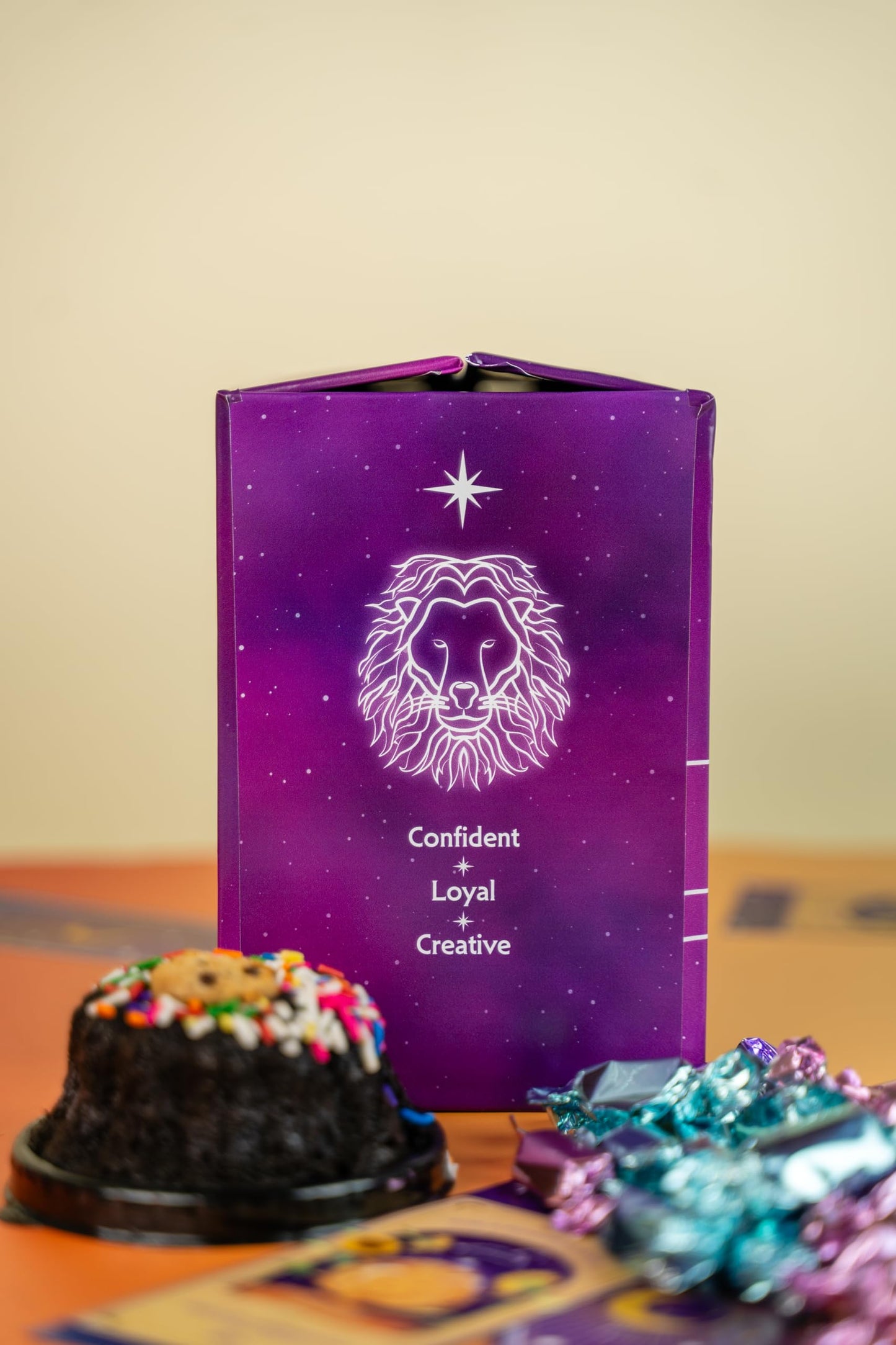 Send A Cake Leo Zodiac Fountain Birthday Box, Chocolate Chip Bundt Cake, Ready to Gift, Pink & Purple Caramels