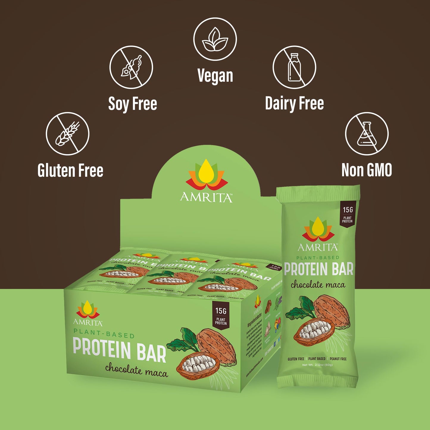 Amrita Vegan Protein Bars, High Fiber Meal Replacement, Peanut Free, Soy Free, Gluten Free, 36 Count (Pack of 3)