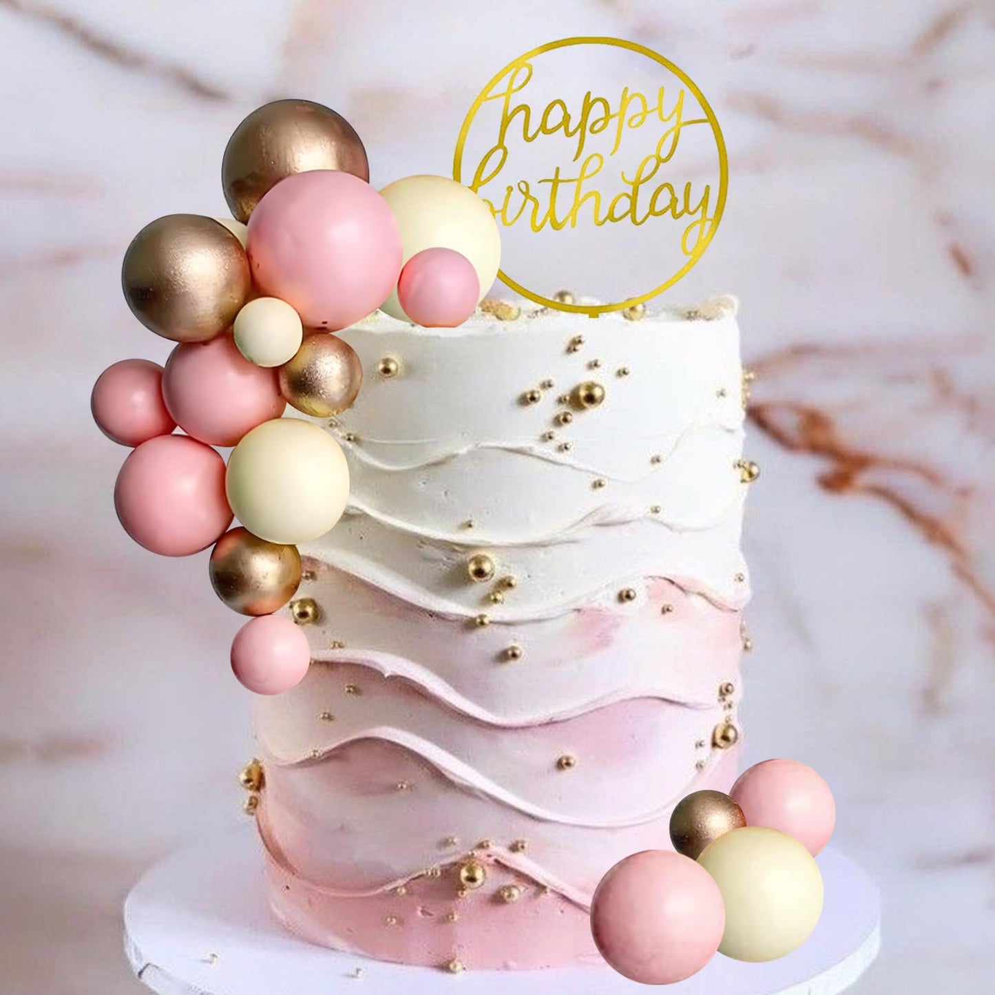 Pink Cake Toppers Pink Gold Cake Decorations For Women Birthday Boho Wedding Pink Cake Decor Birthday Cake Decoration (Pink)
