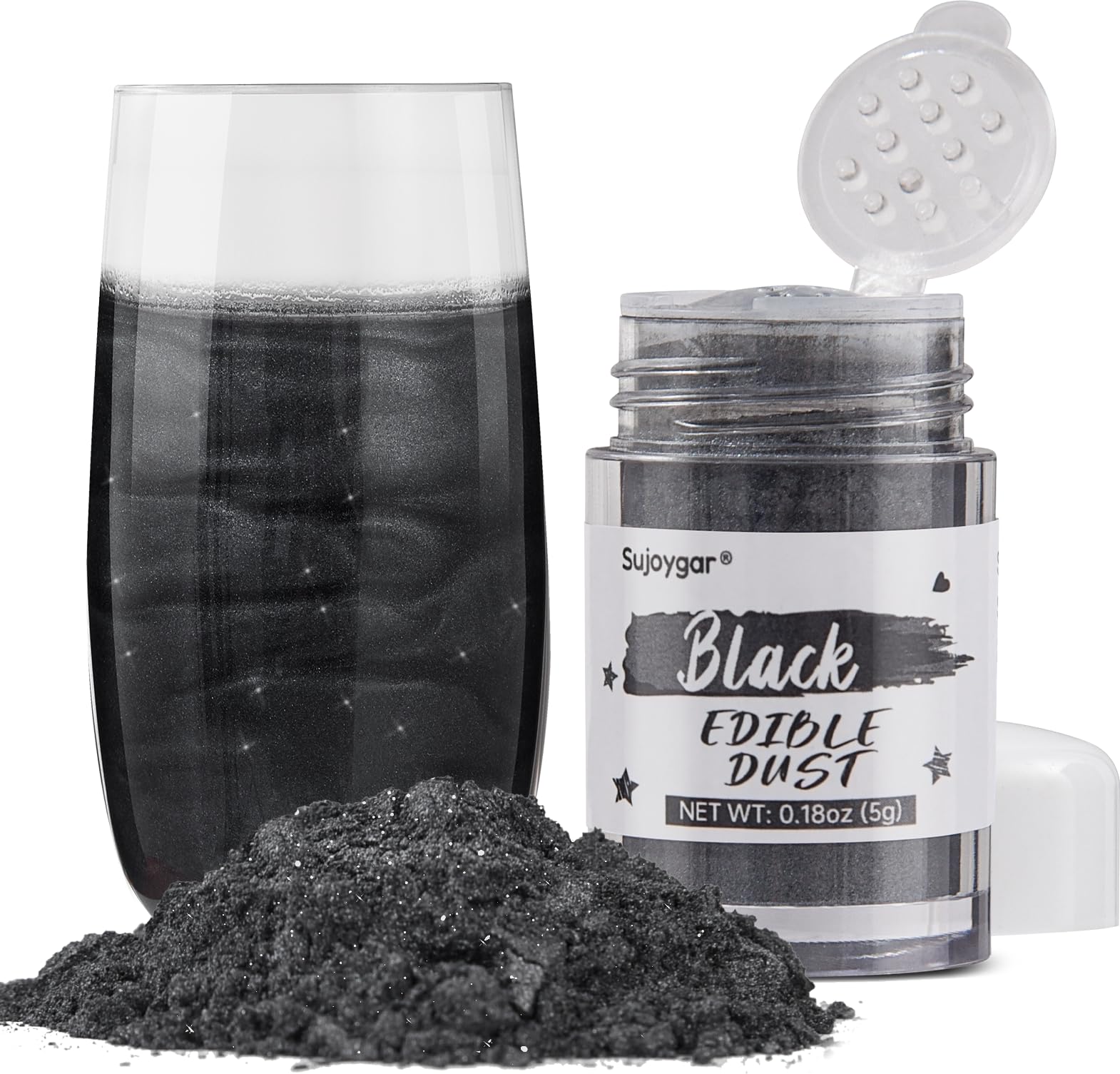 Sujoygar Black Edible Glitter  5G Food Grade Halloween Black Drink Glitter  Luster Dust Edible For Drinks Cakes Mixed Flavors Baking Chocolate Strawberrie  Halloween Party Food Decoration