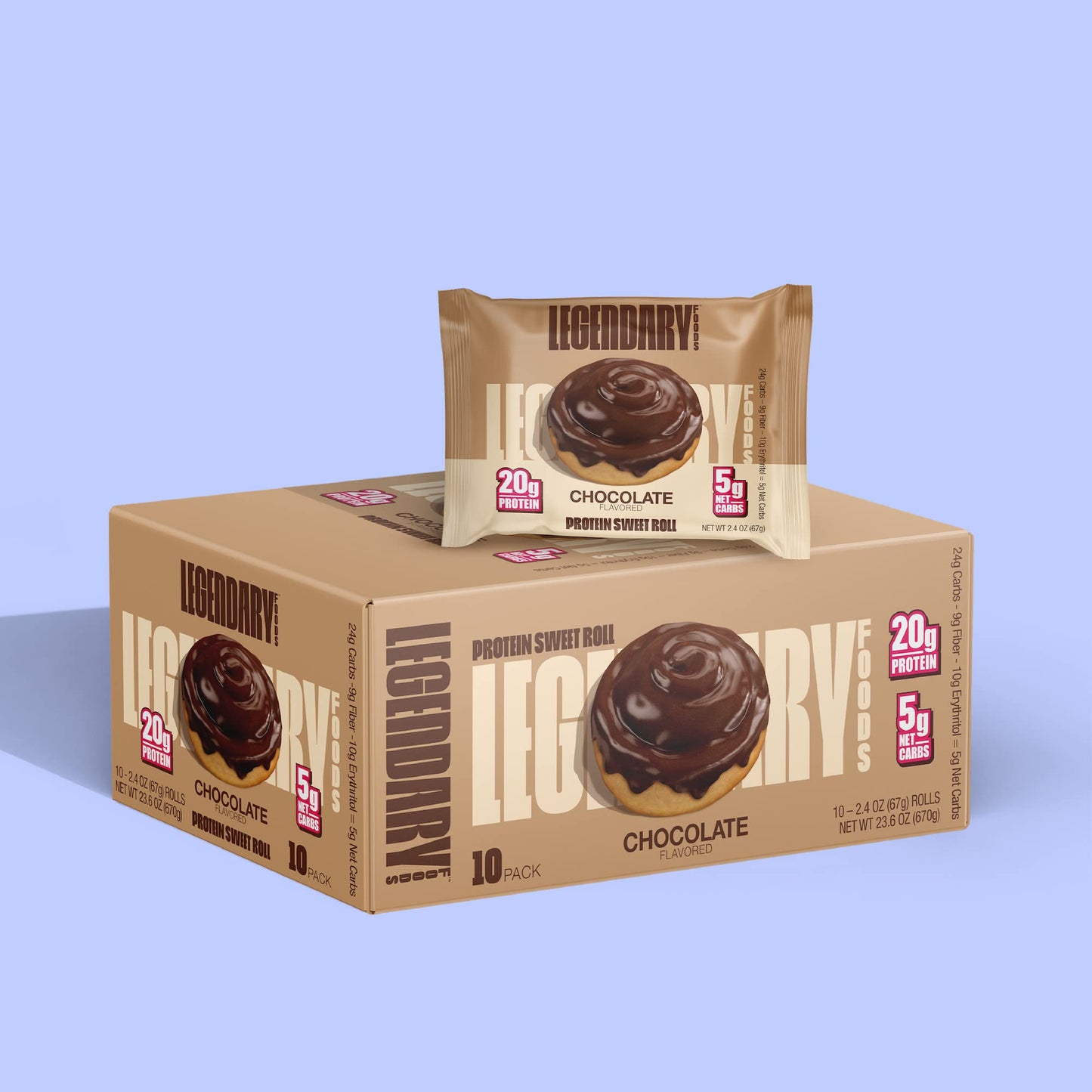 Legendary Foods High Protein Snack - Chocolate Sweet Roll, 20g Protein Bar Alternative, Low Carb, Gluten Free, 10 Count