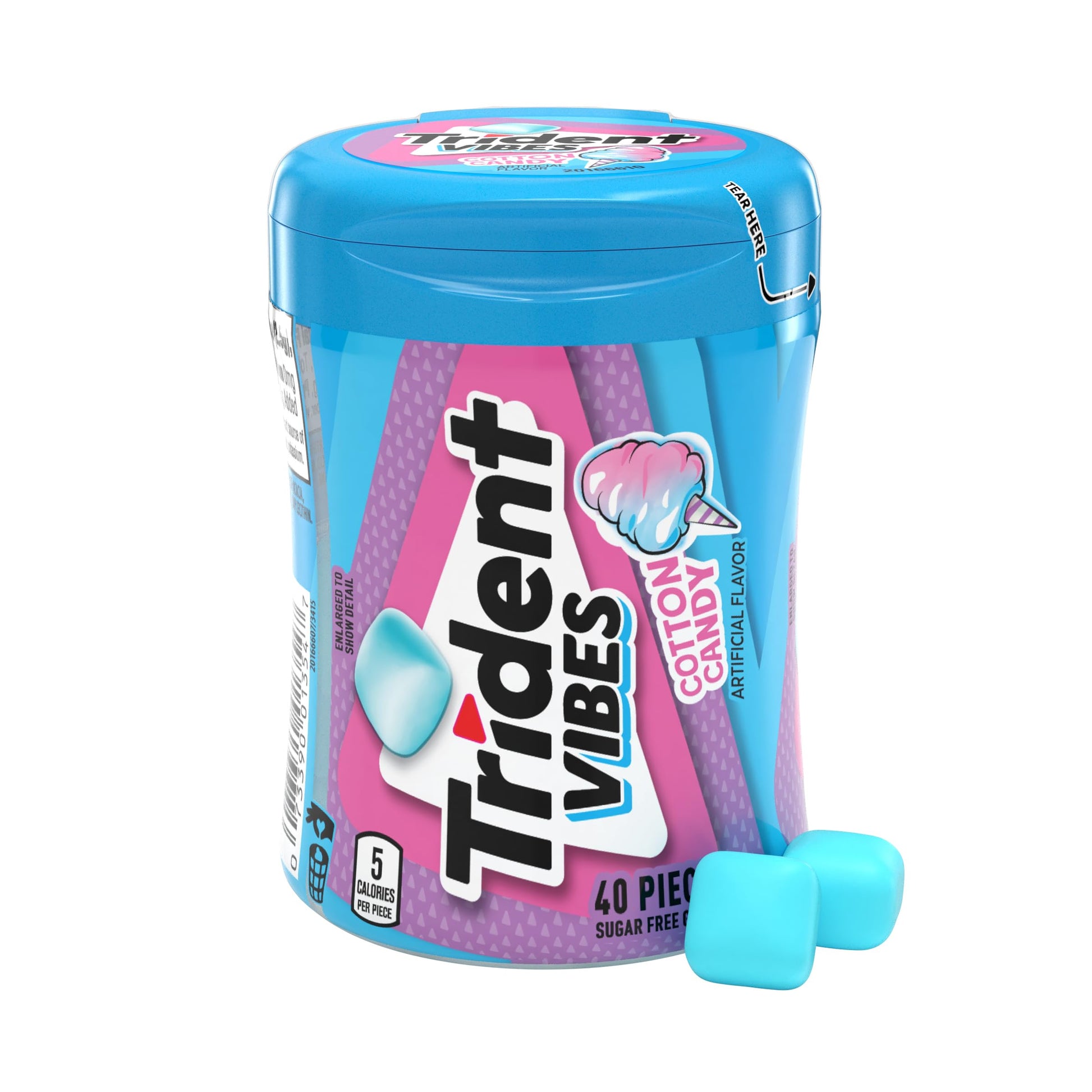 Trident Vibes Cotton Candy Sugar Free Chewing Gum, 40 Piece Bottle