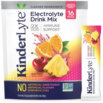 Kinderlyte Electrolyte Powder for Kids and Adults - Drink Mix Hydration Packets (Fruit Punch, 16 Count), No Artificial Sweetener