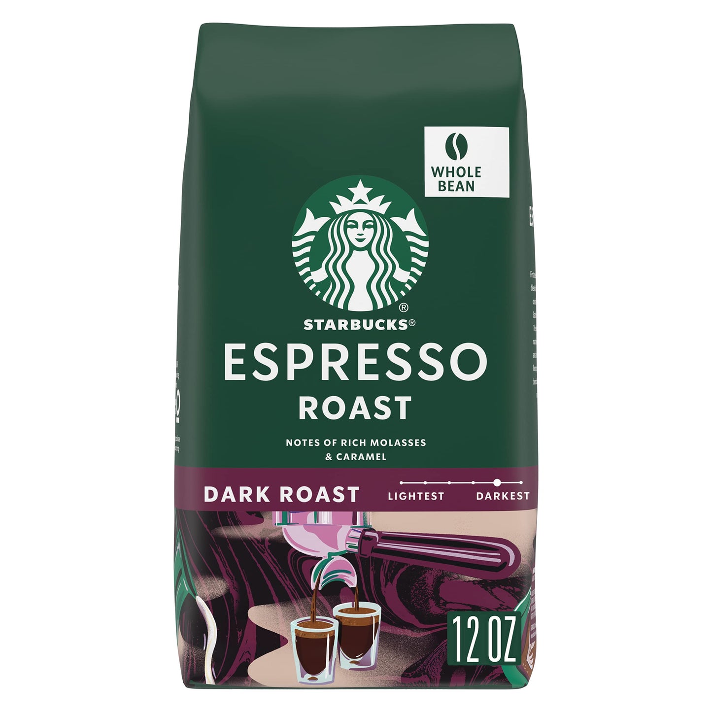 Starbucks Whole Bean Coffee, Dark Roast Coffee, Espresso Roast, 100% Arabica, 1 bag (12 oz)